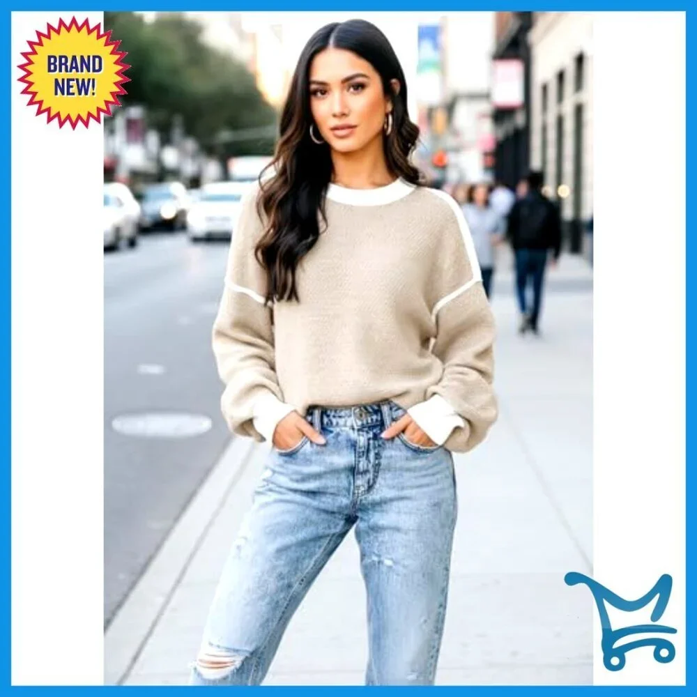 Oversized Batwing Sleeve Pullover Crew Neck Knit Sweater Minimal Chic Casual